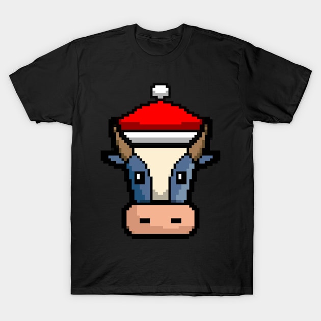 Cow Pixelated Christmas - Funny Cow Xmas T-Shirt by Anassein.os